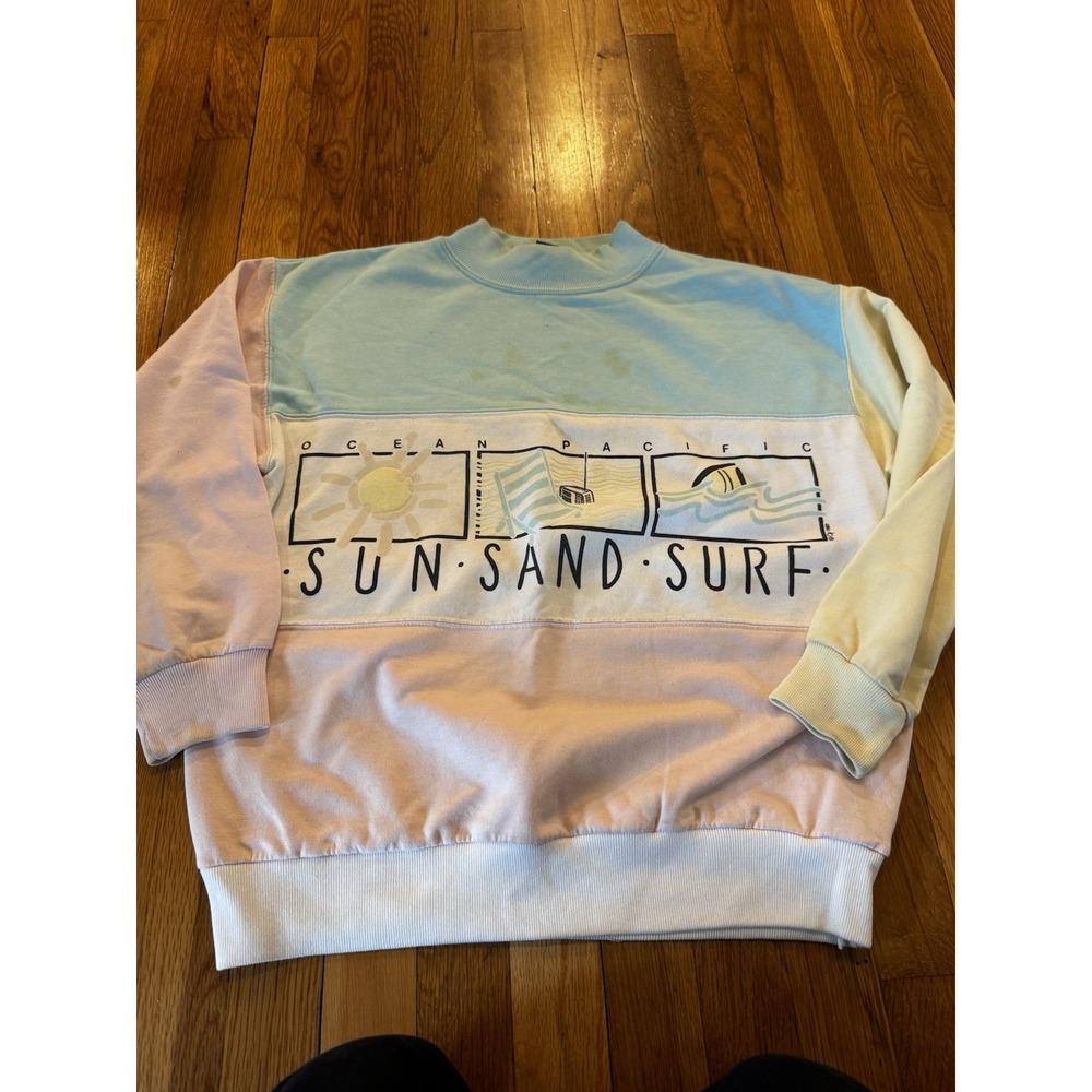 Vintage Ocean Pacific OP Colorblock Sweatshirt M Sun Sand Surf‎ 1987 Pullover